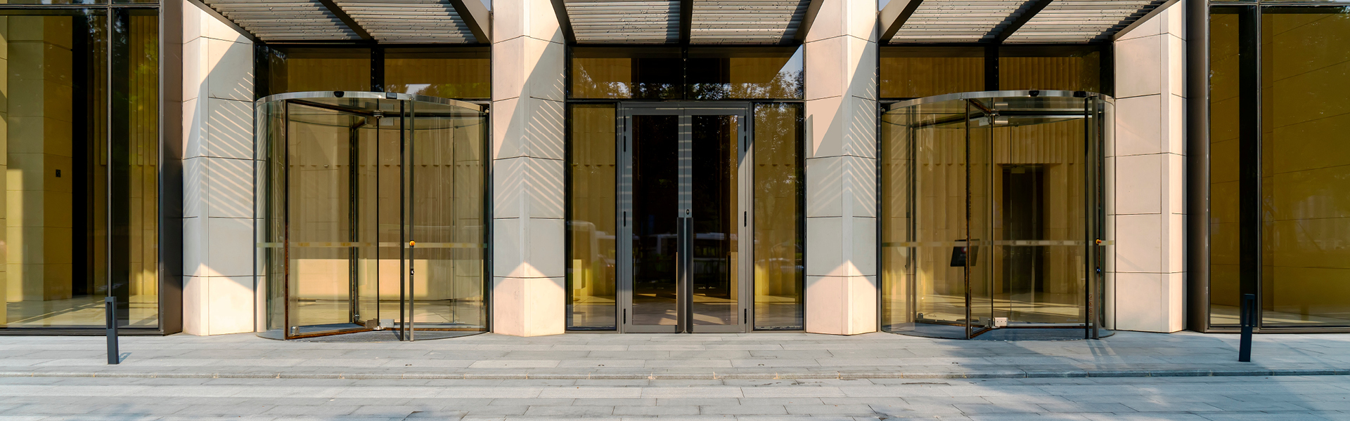 Entrance to an office building with three doors